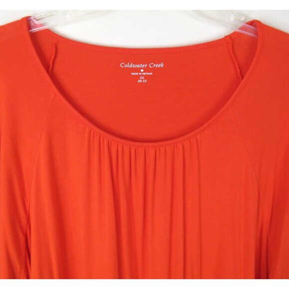 Coldwater‎ Creek Red 3/4 Sleeve Round/Scoop Neck Stretch Tunic Pullover Top - Picture 2 of 6